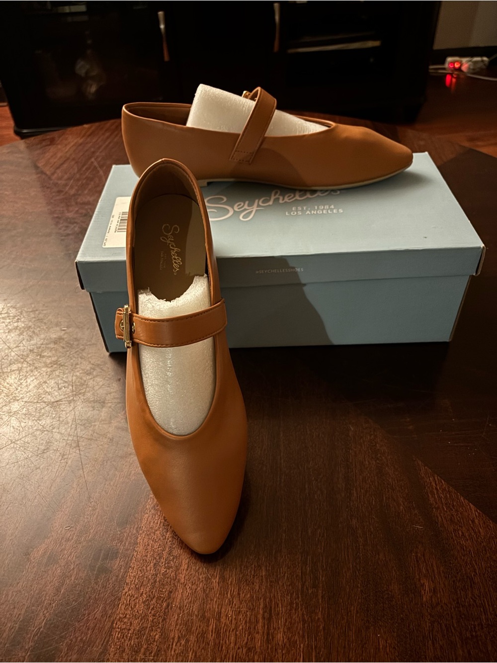 Seychelles Cognac Mary Jane Flat with Buckle Strap